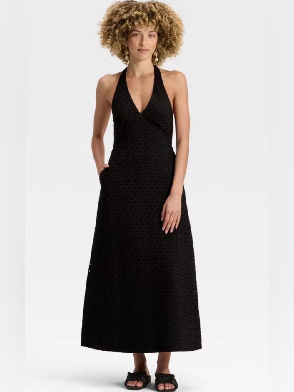 NWT A New Day Black Eyelet Halter Maxi Dress sz Small